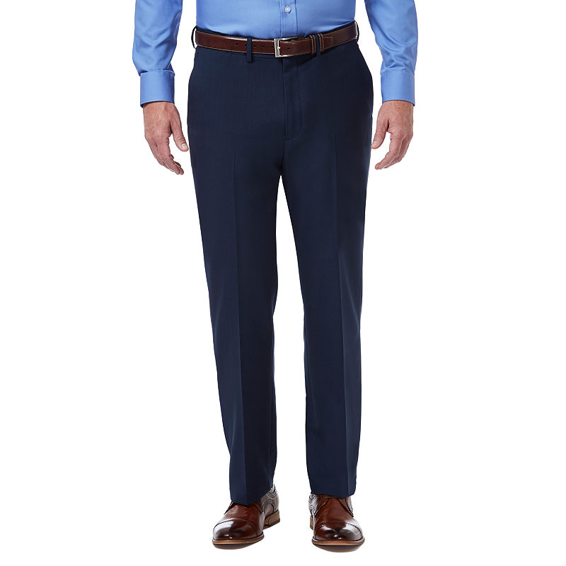 Haggar Mens Classic fit Dress Pants 40 / 29 Navy Blue Solid Stretch