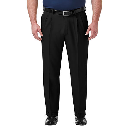 Haggar Mens Classic fit Dress Pants 48 / 29 Black Solid Stretch
