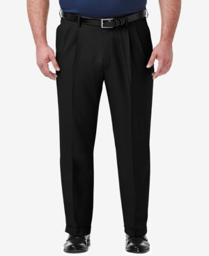 Haggar Mens Pleated Classic fit Dress Pants 56 / 30 Black Solid