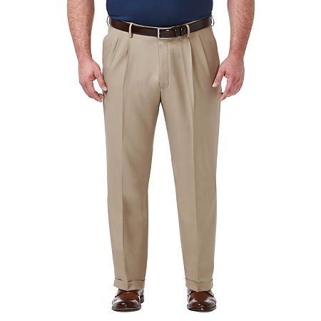 Haggar Mens Big & Tall Stretch Dress Pants Med Khaki 48 x 34