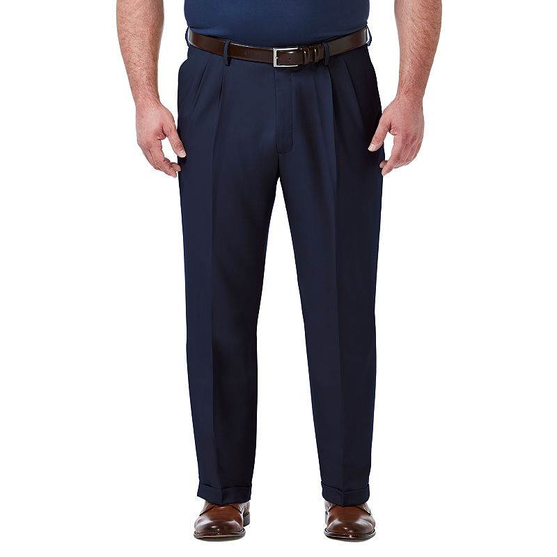 Haggar Men's Big Tall Stretch Classic Fit Pleated Suit Dress Pants Blue 44 x 30