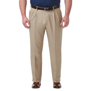Haggar Men's Big Tall Classic Fit Solid Pleated Suit Dress Pants Brown  48 x 30