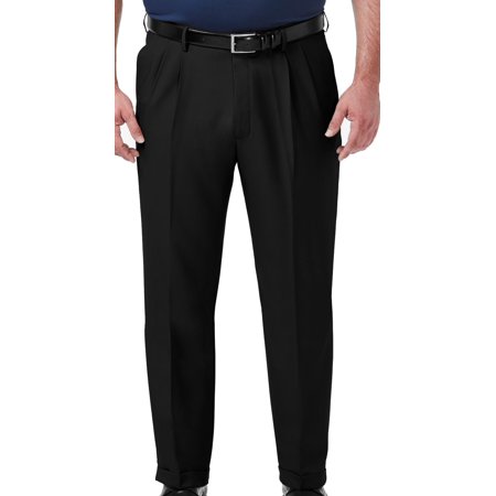 Haggar Mens Classic fit Dress Pants 44 / 32 Black Solid Stretch