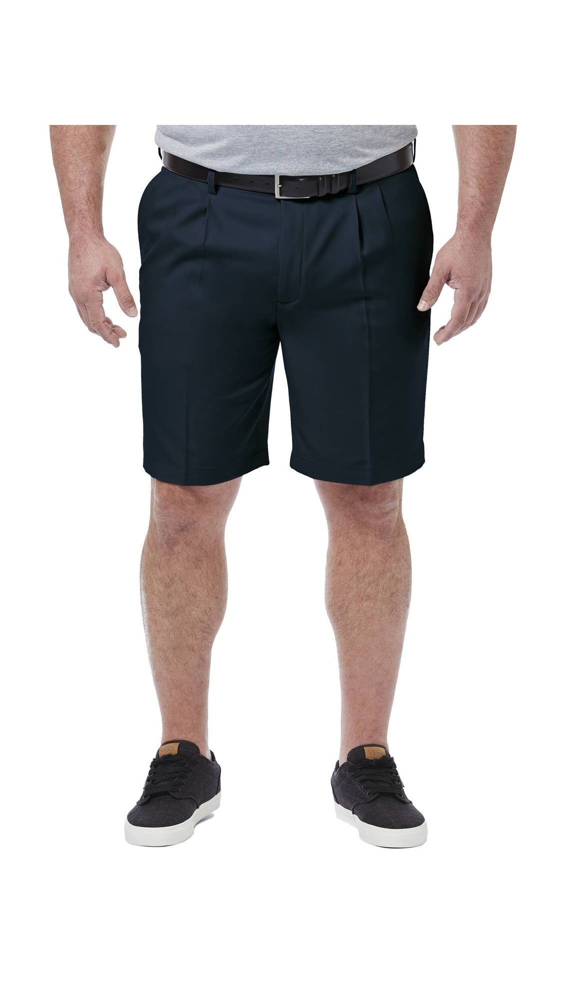 Haggar Men's Big Tall Cool 18 Pro Classic Fit Pleated 9.5 Shorts Navy Blue 46