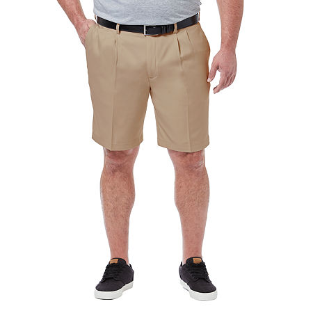 Haggar Men's Big Tall Cool 18 Pro Classic Fit Pleated 9.5 Shorts Khaki Brown 46