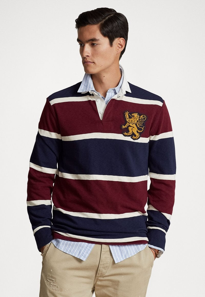 Polo Ralph Lauren Long Sleeve Jersey Stripe Classic Fit Rugby Shirt Medium Red