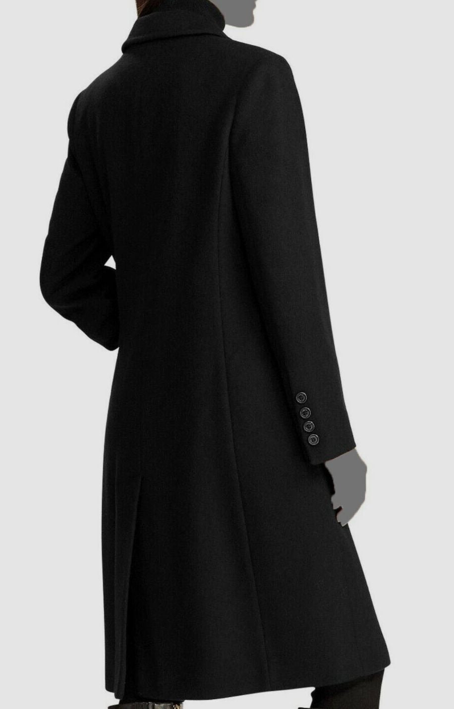 Lauren Ralph Lauren Women's Black Wool-Blend Reefer Overcoat Coat Jacket Size 16