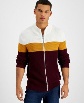 Inc International Concepts Men's Full zip Colorblocked Sweater Small White Red
