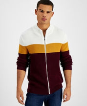 International Concepts Mens Colorblocked Full Zip Sweater White Red Shirt Large