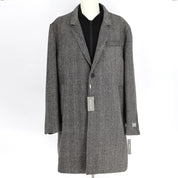 Michael Kors Men's Herringbone Pike Classic-Fit Overcoat Coat 46L Black White