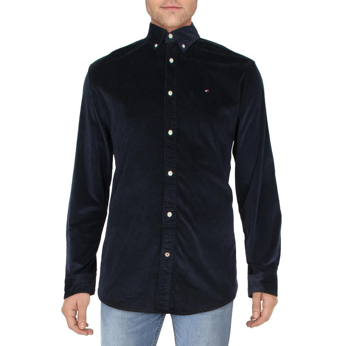 Tommy Hilfiger Mens Corduroy Long Sleeve Button-Down Shirt XXL 2XL Navy Blue