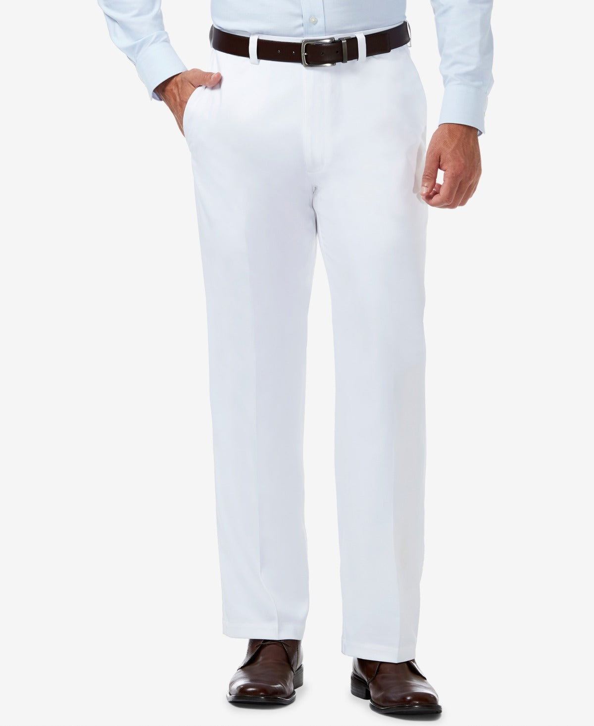 Haggar Mens Classic fit Dress Pants 34 / 29 White Solid Stretch