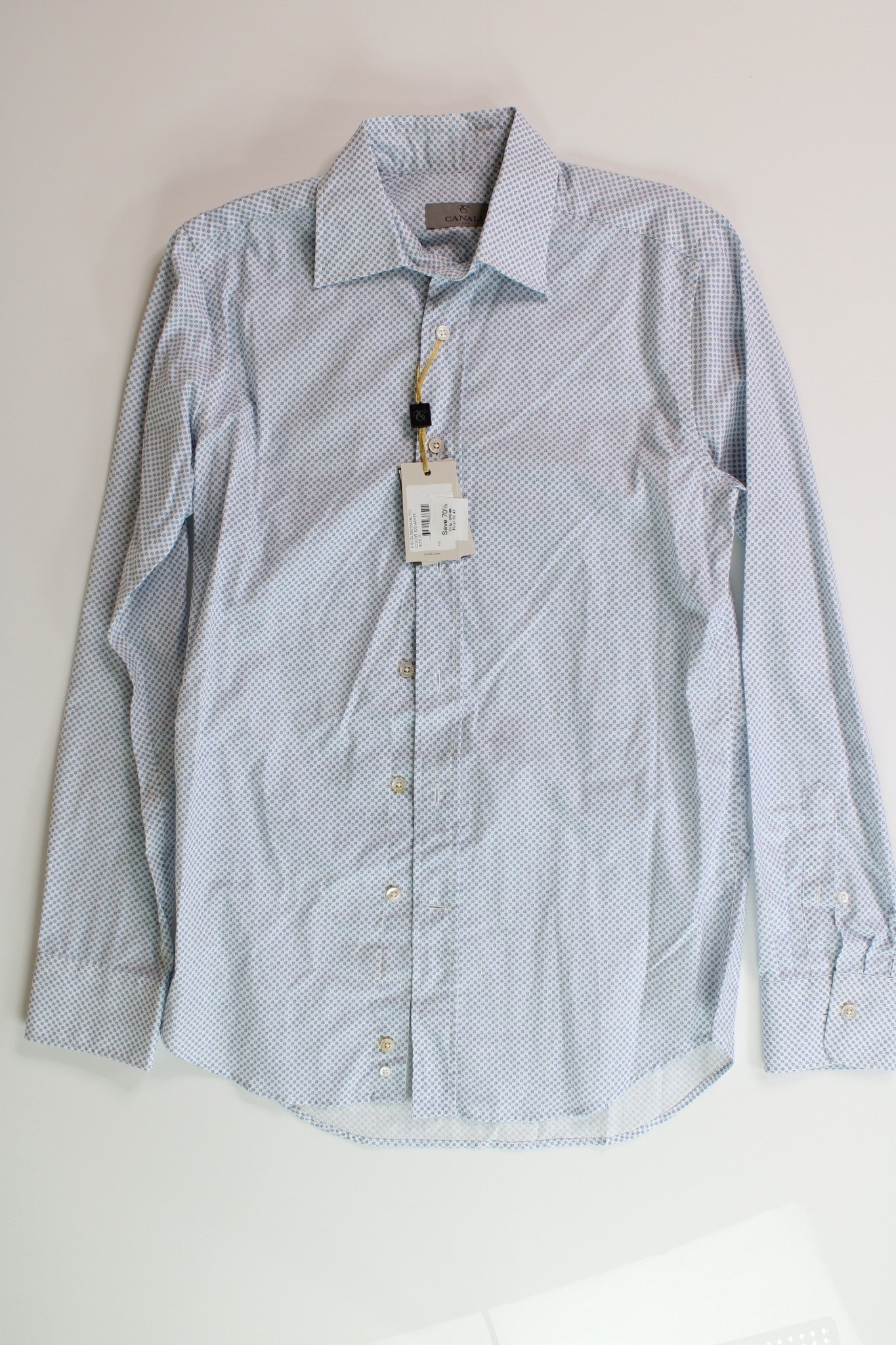 Canali Mens Modern Fit Circle Print Sport Shirt Large Blue / White