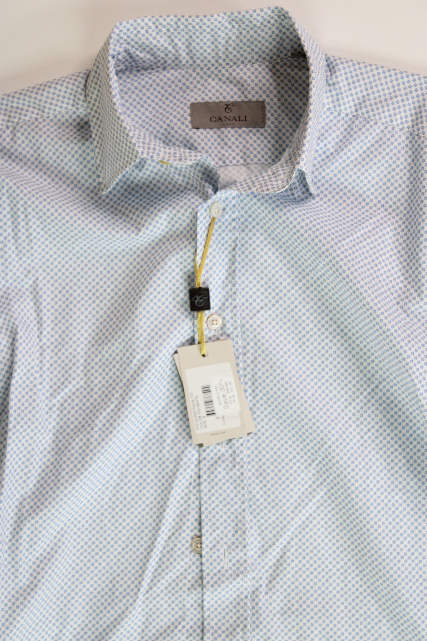 Canali Mens Modern Fit Circle Print Sport Shirt Large Blue / White