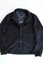 Herno Mens Wool & Cashmere Half-Lined Snap Jacket EU 48 US 38 Navy Blue Coat