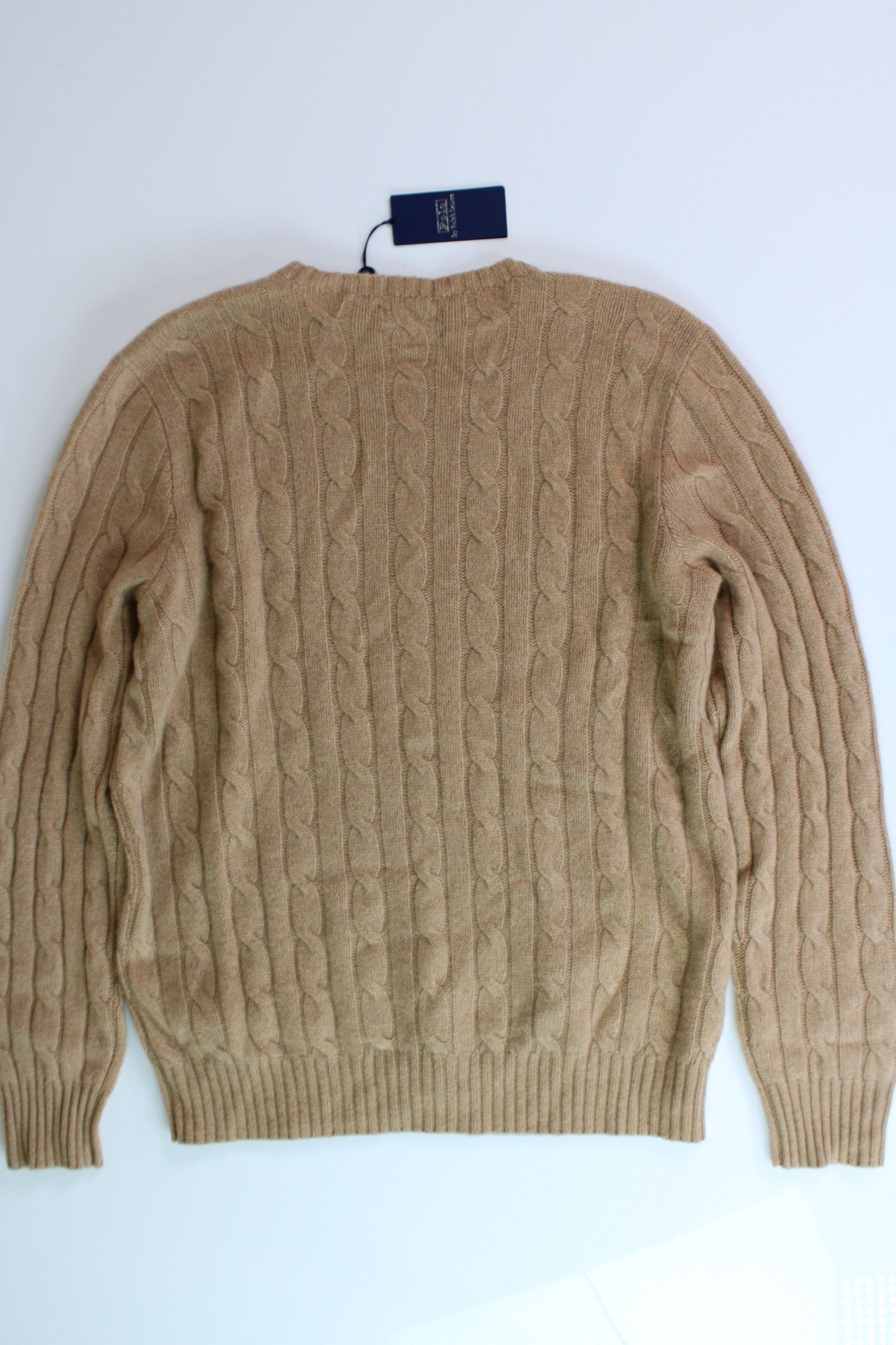 Polo Ralph Lauren Mens Cashmere Cable Knit Crewneck Sweater Small Camel Brown