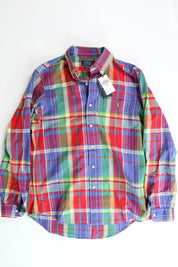 Polo Ralph Lauren Mens Classic Fit Plaid Button Oxford Shirt Medium Red Blue