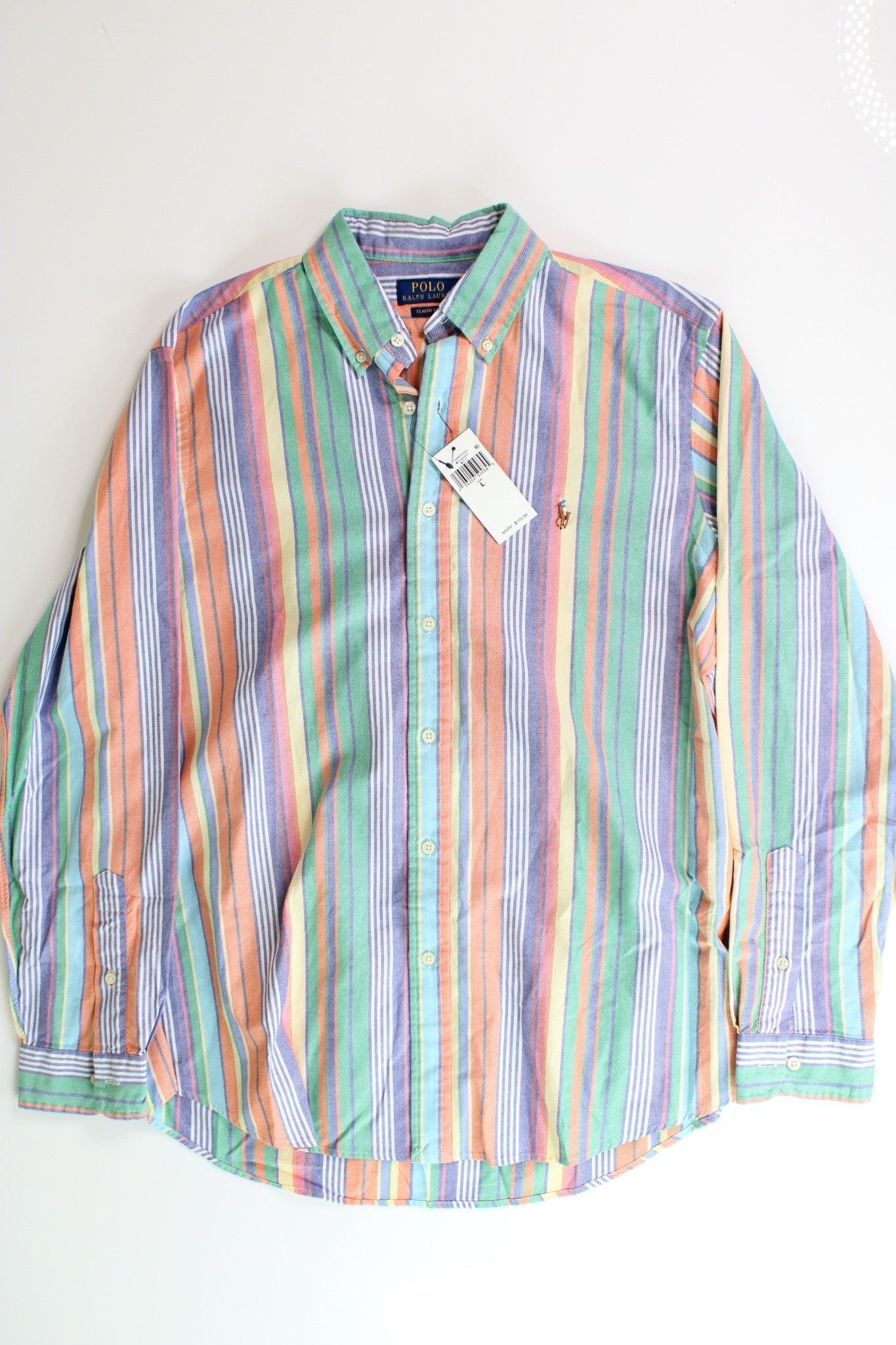 Polo Ralph Lauren Men's Classic Fit Striped Oxford Button Down Shirt Orange XL