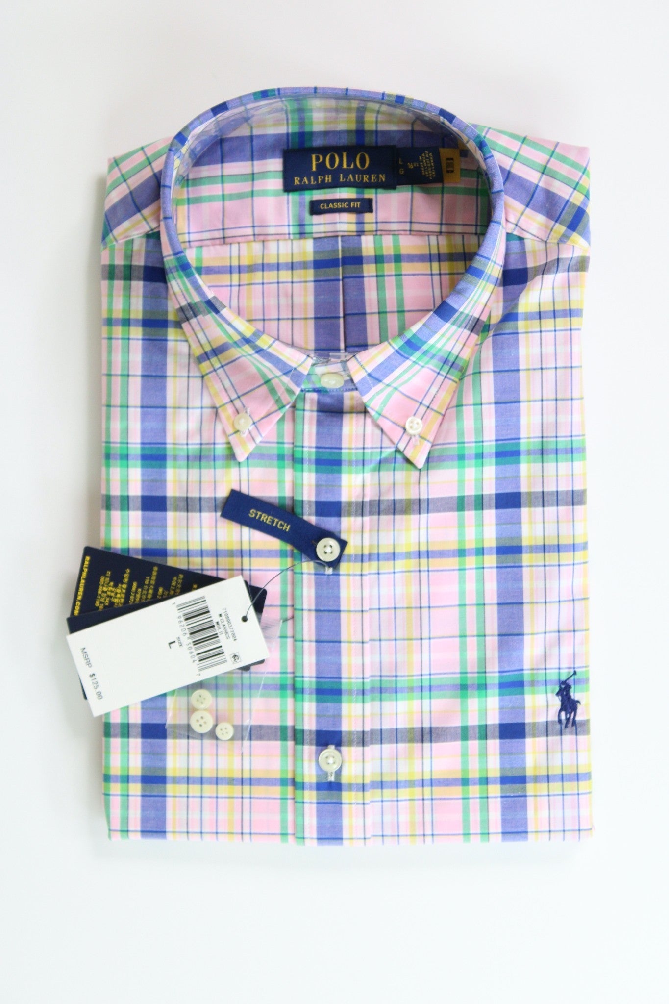 Polo Ralph Lauren Mens Classic Fit Plaid Button Stretch Poplin Shirt Large Pink