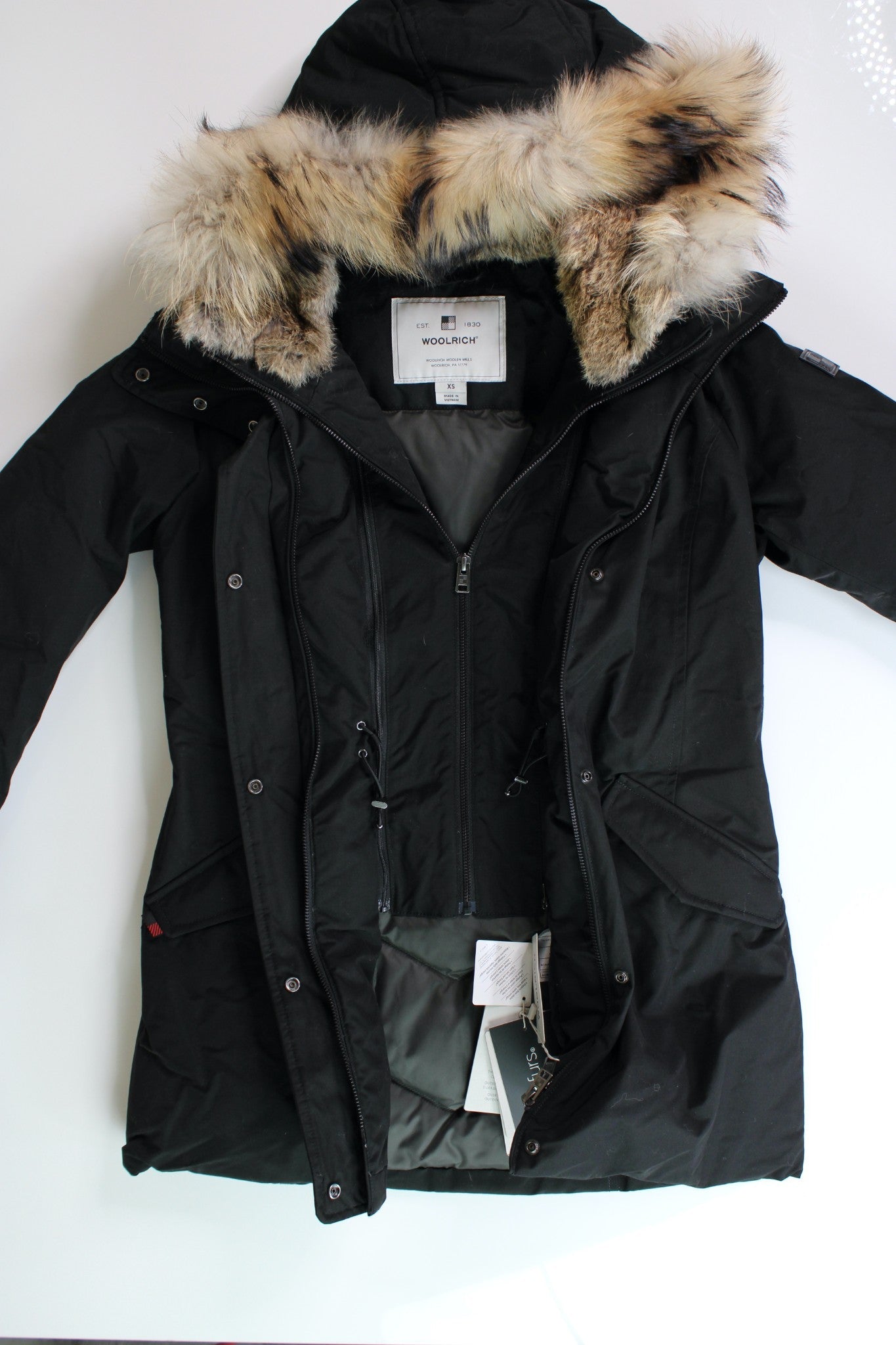 WOOLRICH Womens Valentine Fur Trim Parka Coat XS Black Down
