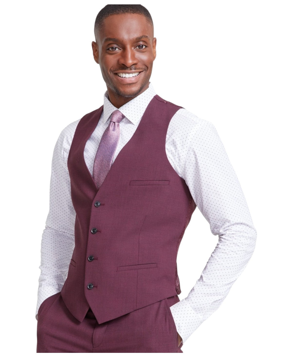 Bar Iii Mens Slim fit Button-Up Suit Vest Small Red Solid