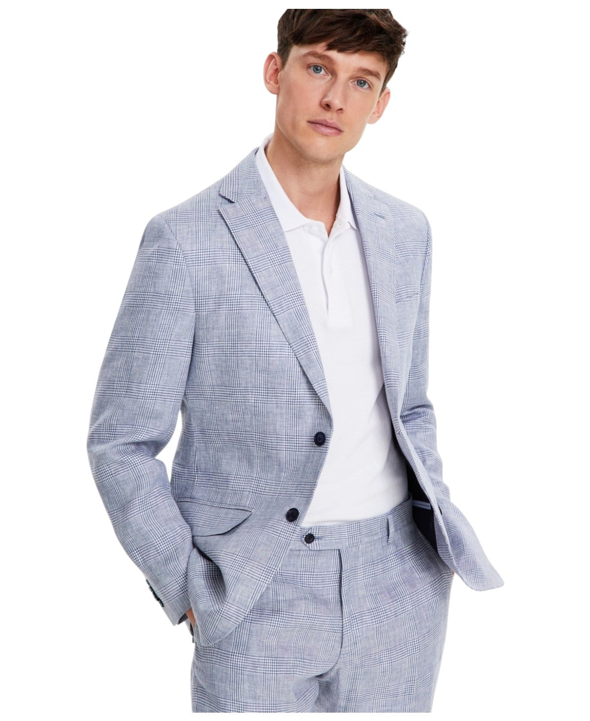 Tommy Hilfiger Mens Modern fit Suit Jacket Blazer 38 L Blue Plaid Linen