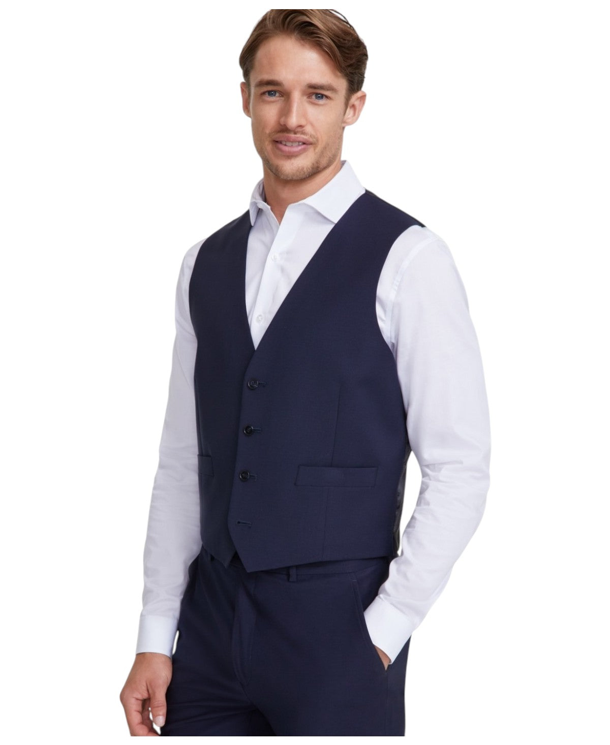 Calvin Klein Mens Slim fit Button-Up Suit Vest Medium Blue Solid Stretch