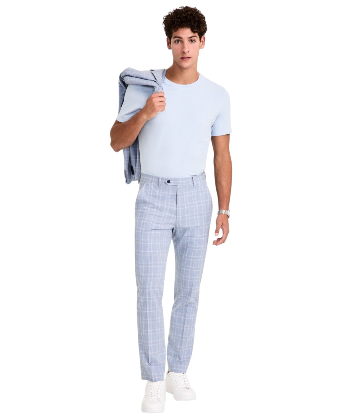 Alfani Mens Slim fit Dress Pants 30 / 32 Light Blue Plaid