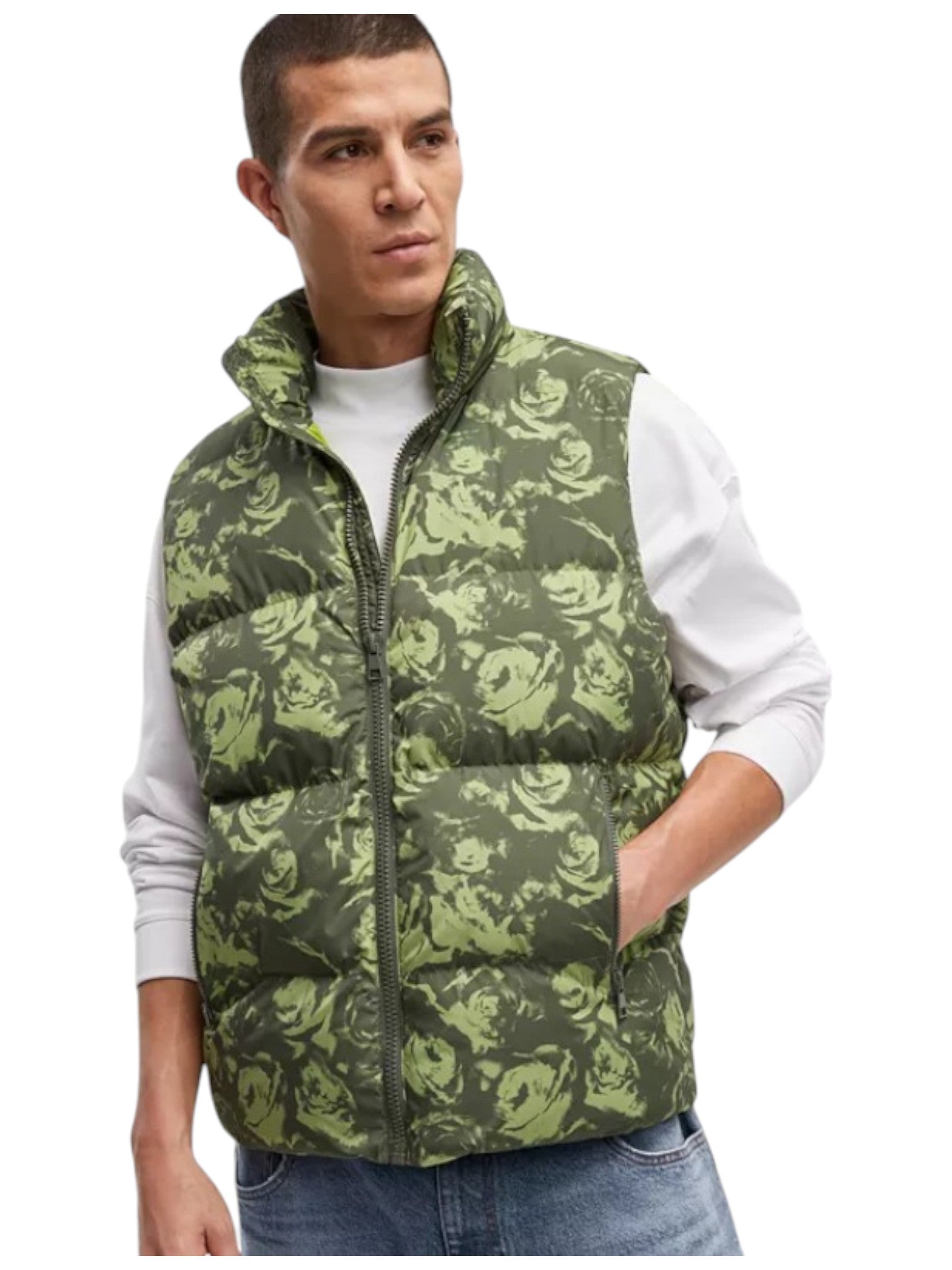 Mode of One Mens Regular fit Puffer Vest Medium Green Multi