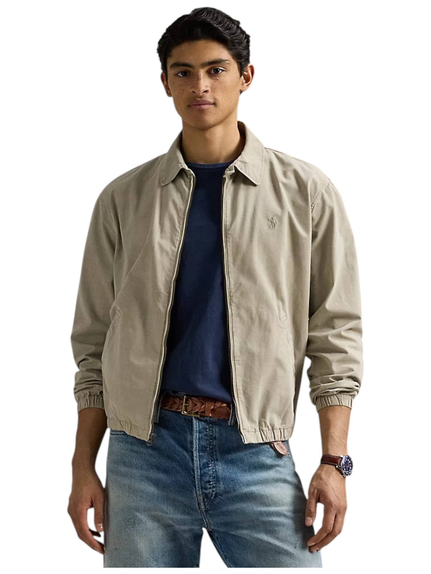 Polo Ralph Lauren Mens Full Zip Poplin Coat Medium Beige Solid