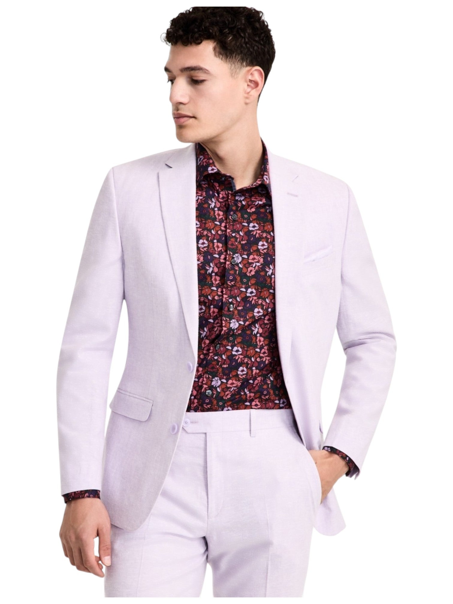 Bar Iii Mens Slim fit Suit Jacket Blazer 42 L Lavender Purple Solid Linen