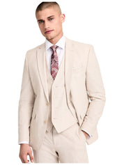 Bar Iii Mens Slim fit Suit Jacket Blazer 38 L Beige Solid Linen