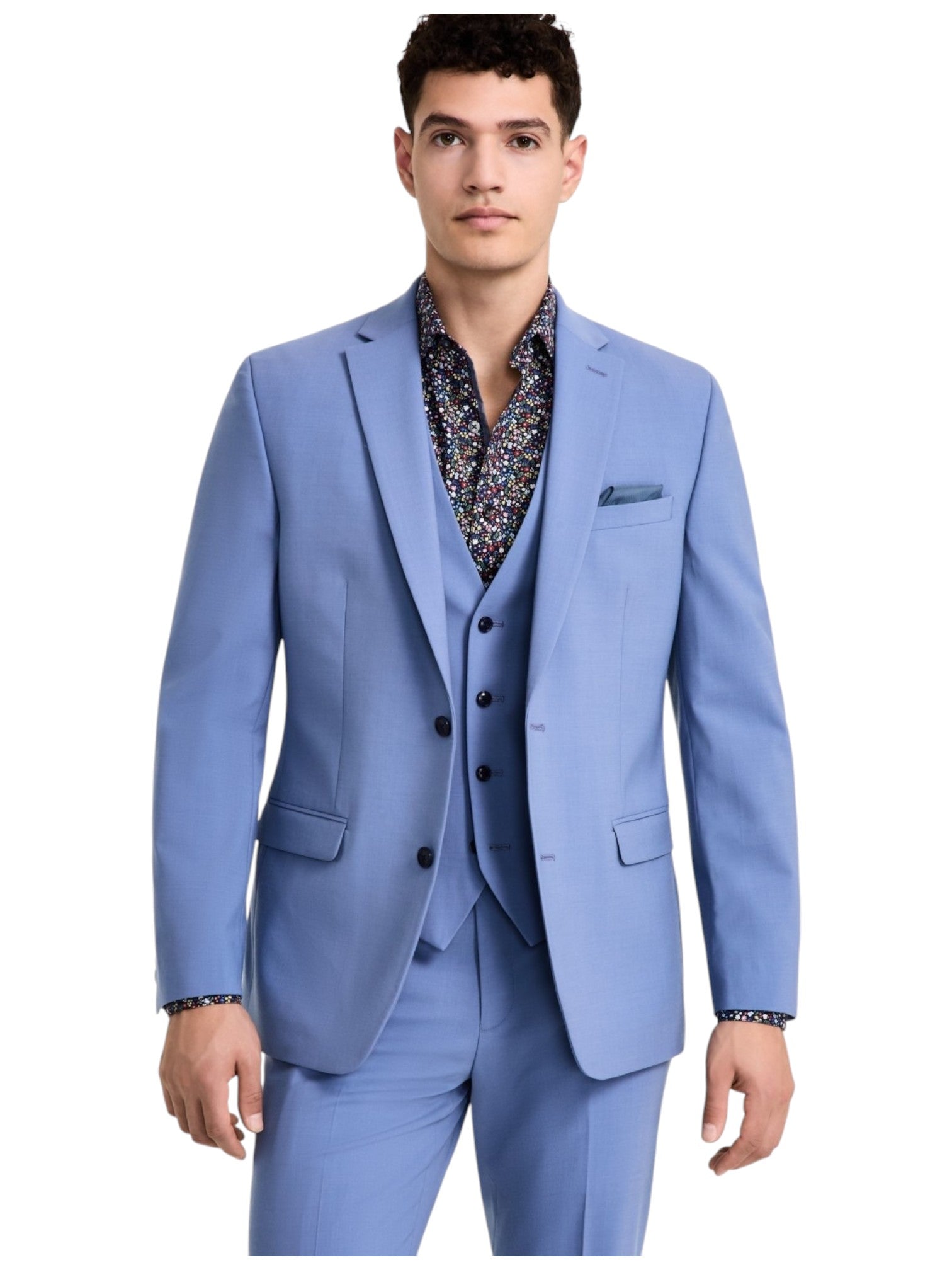 Bar Iii Mens Slim fit Suit Jacket Blazer 46 L Blue Solid Wool