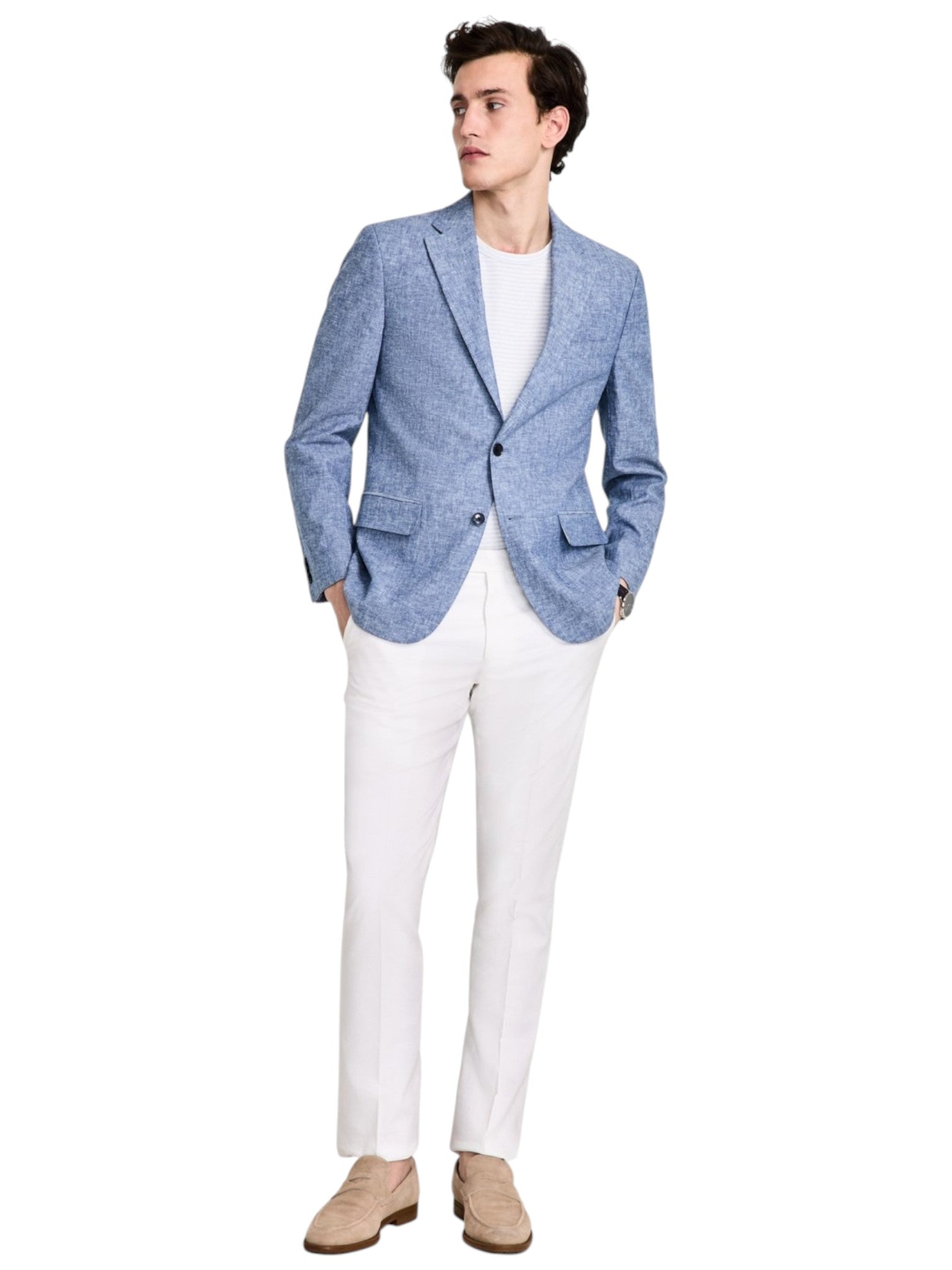 Tommy Hilfiger Mens Modern fit Sport Coat Blazer 42 R Blue Solid Linen