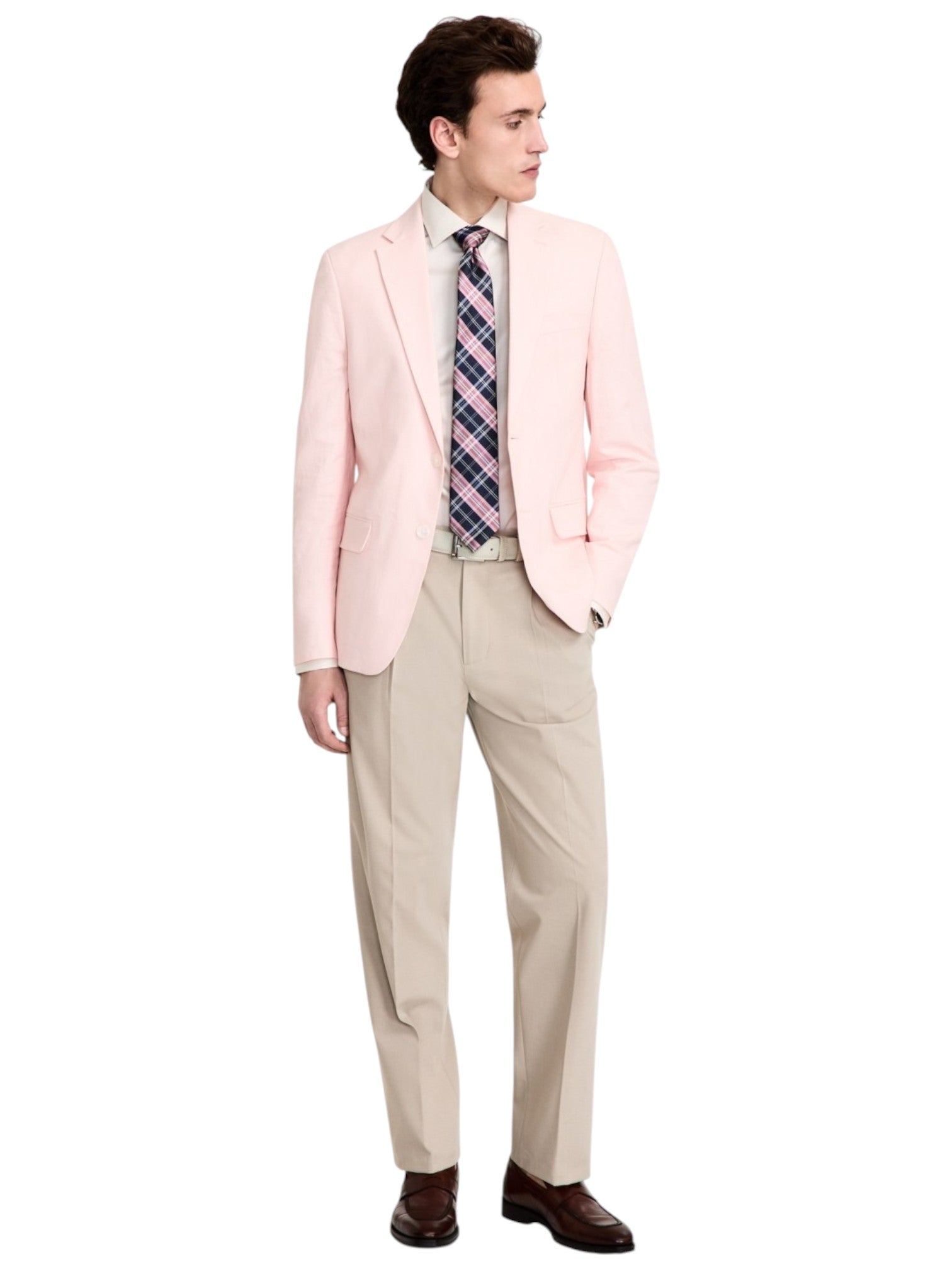 Tommy Hilfiger Mens Modern fit Sport Coat Blazer 44 S Pink Solid Linen