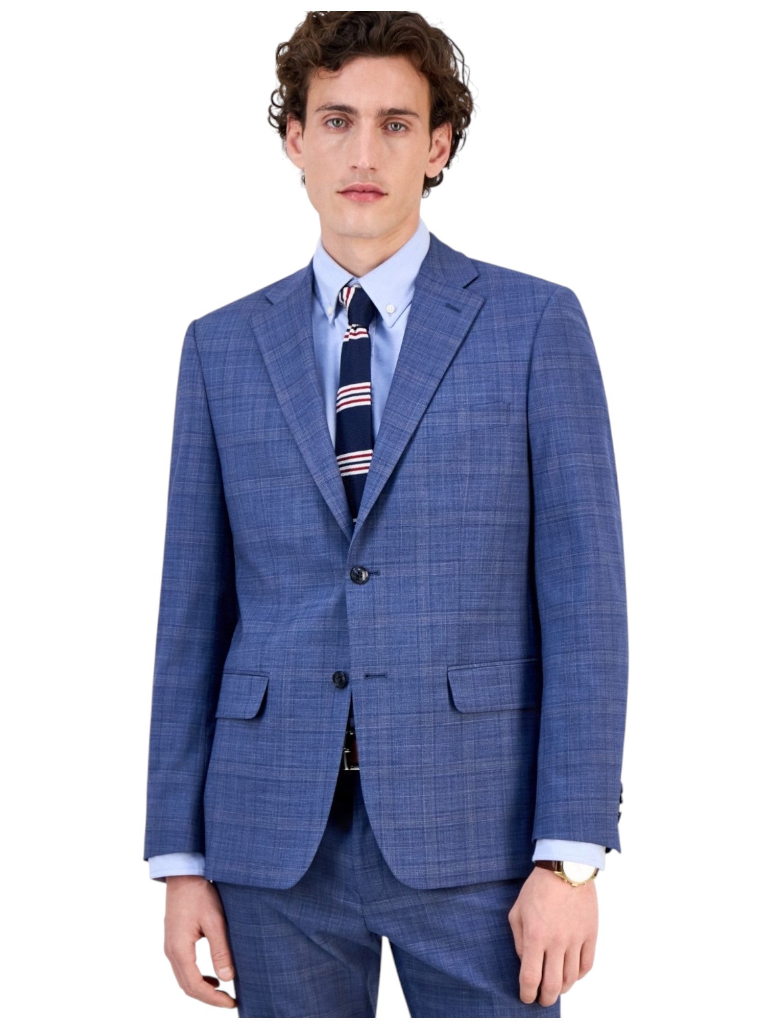 Tommy Hilfiger Mens Modern fit Wool Suit Jacket Blazer 36 R Blue Plaid Stretch