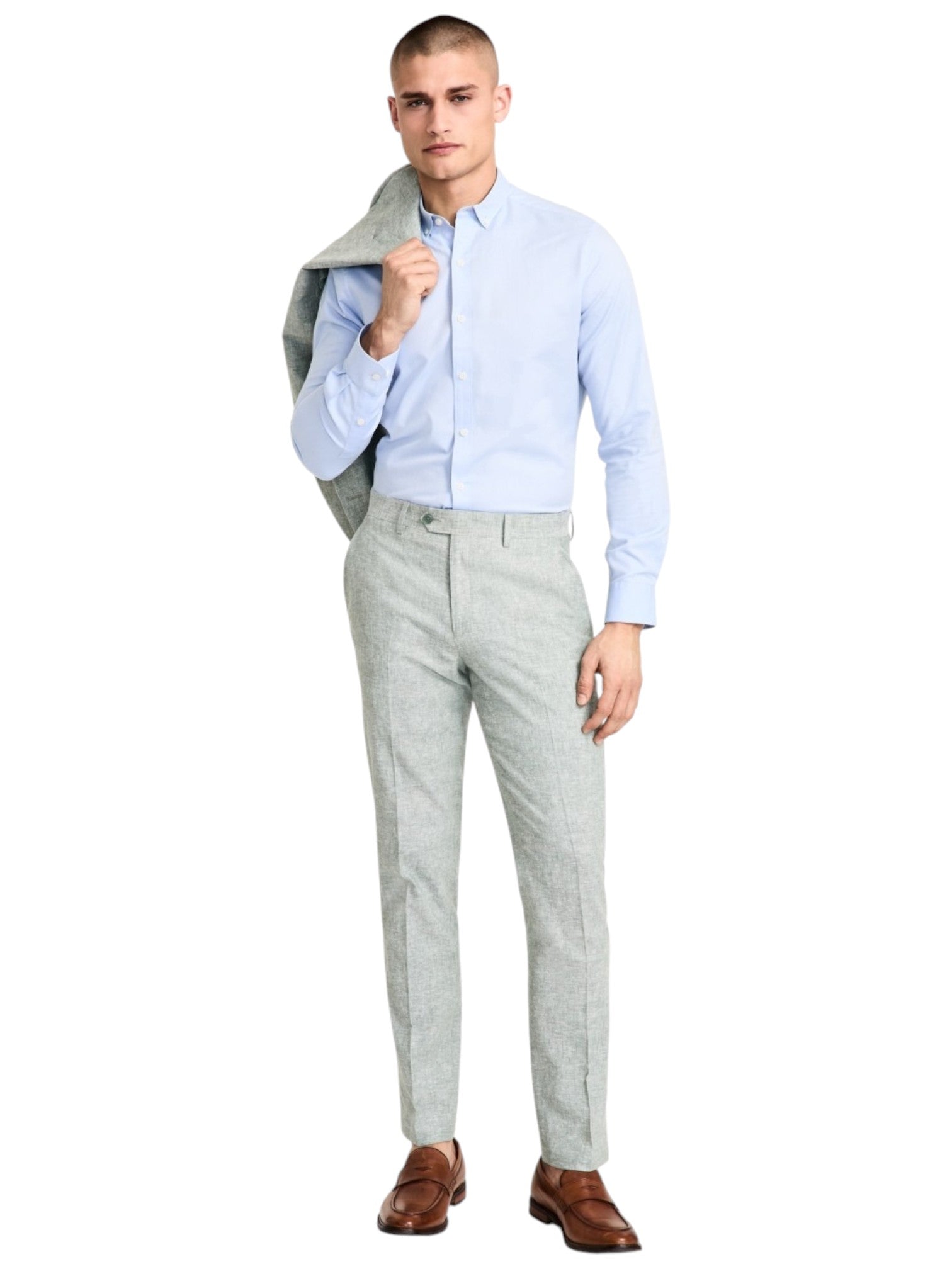 Bar Iii Mens Slim fit Linen Dress Pants 31 / 32 Sage Green Solid