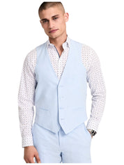 Bar Iii Mens Slim fit Button-Up Suit Vest XL Light Blue Solid Linen