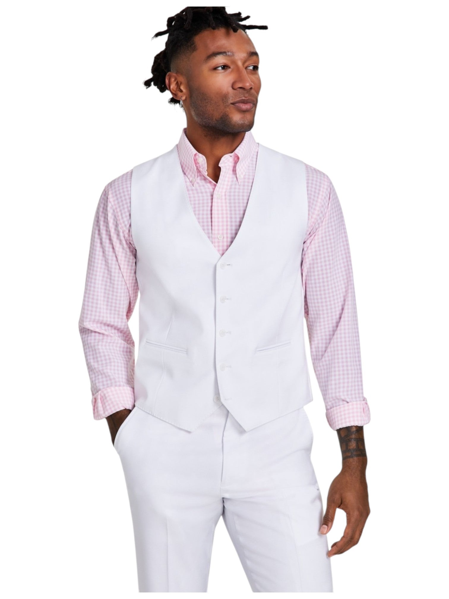 Tayion Mens Classic fit Button-Up Suit Vest XXL White Solid