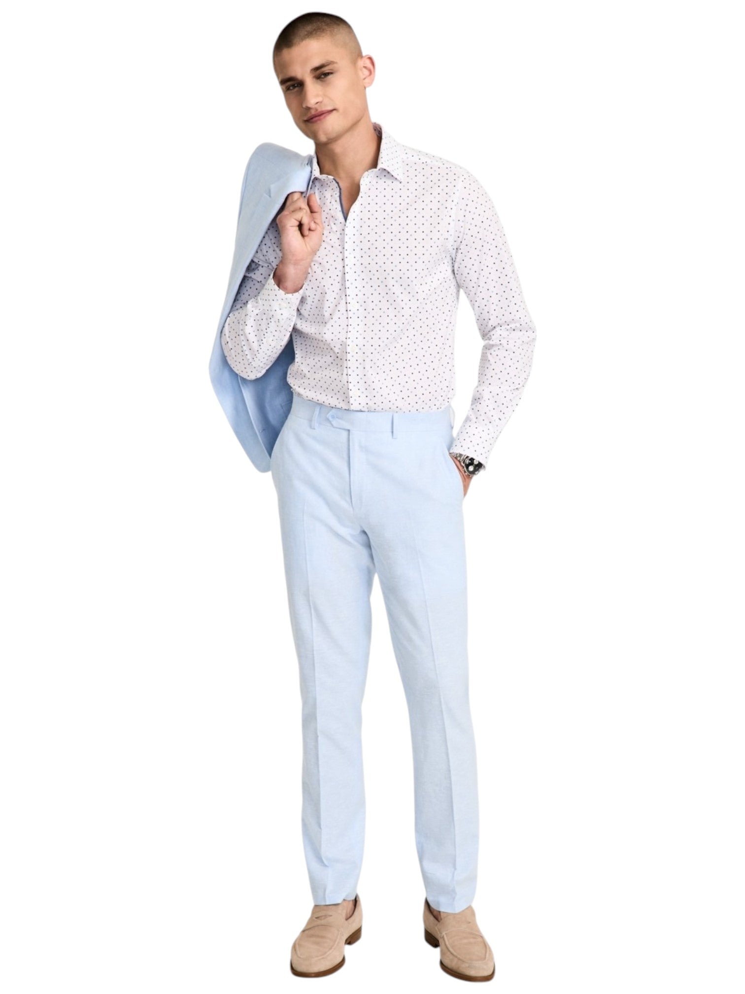 Bar Iii Mens Slim fit Dress Pants 29 / 30 Light Blue Solid Linen Linen