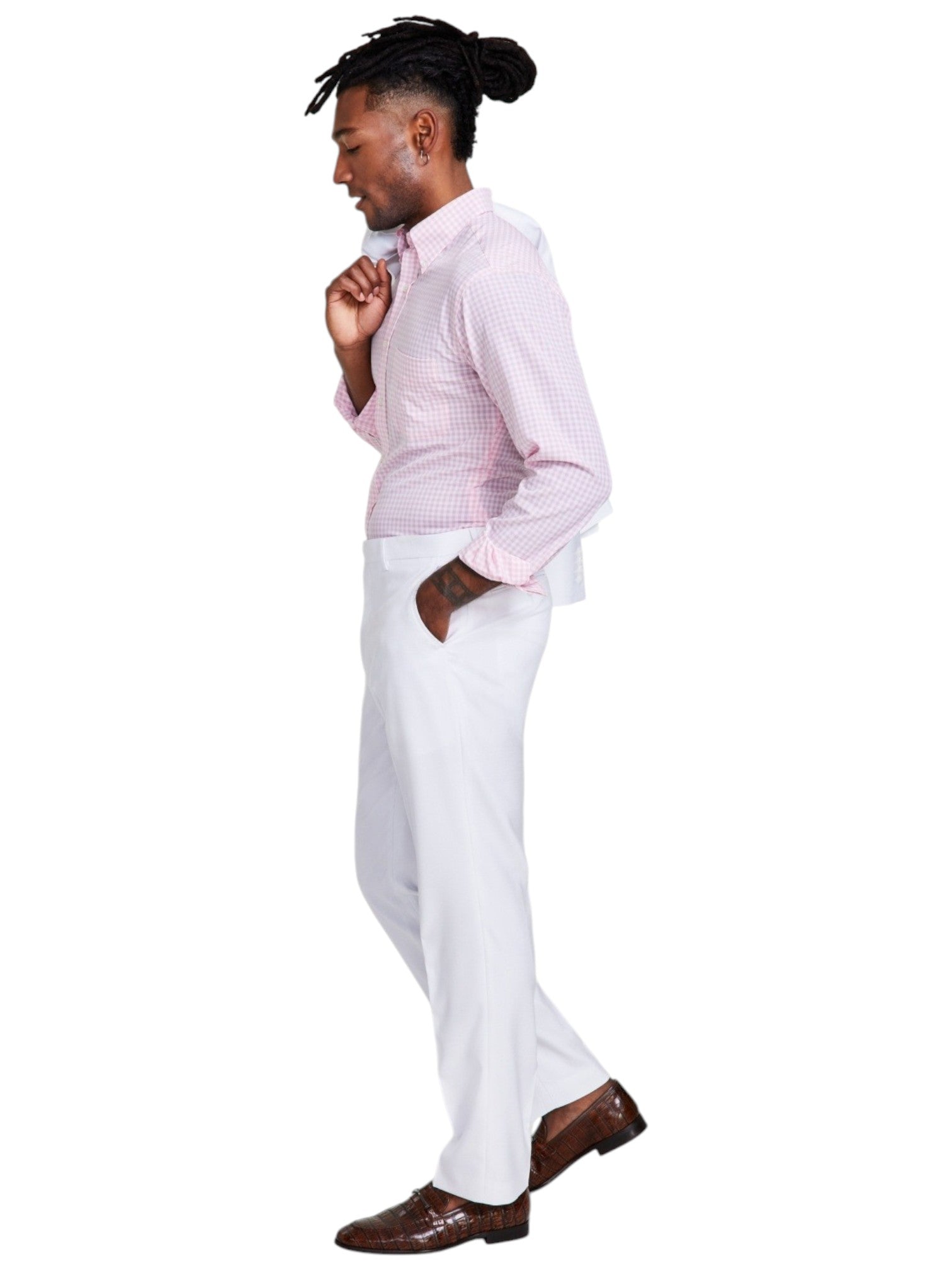 Tayion Mens Classic fit Dress Pants 38 / 32 White Solid