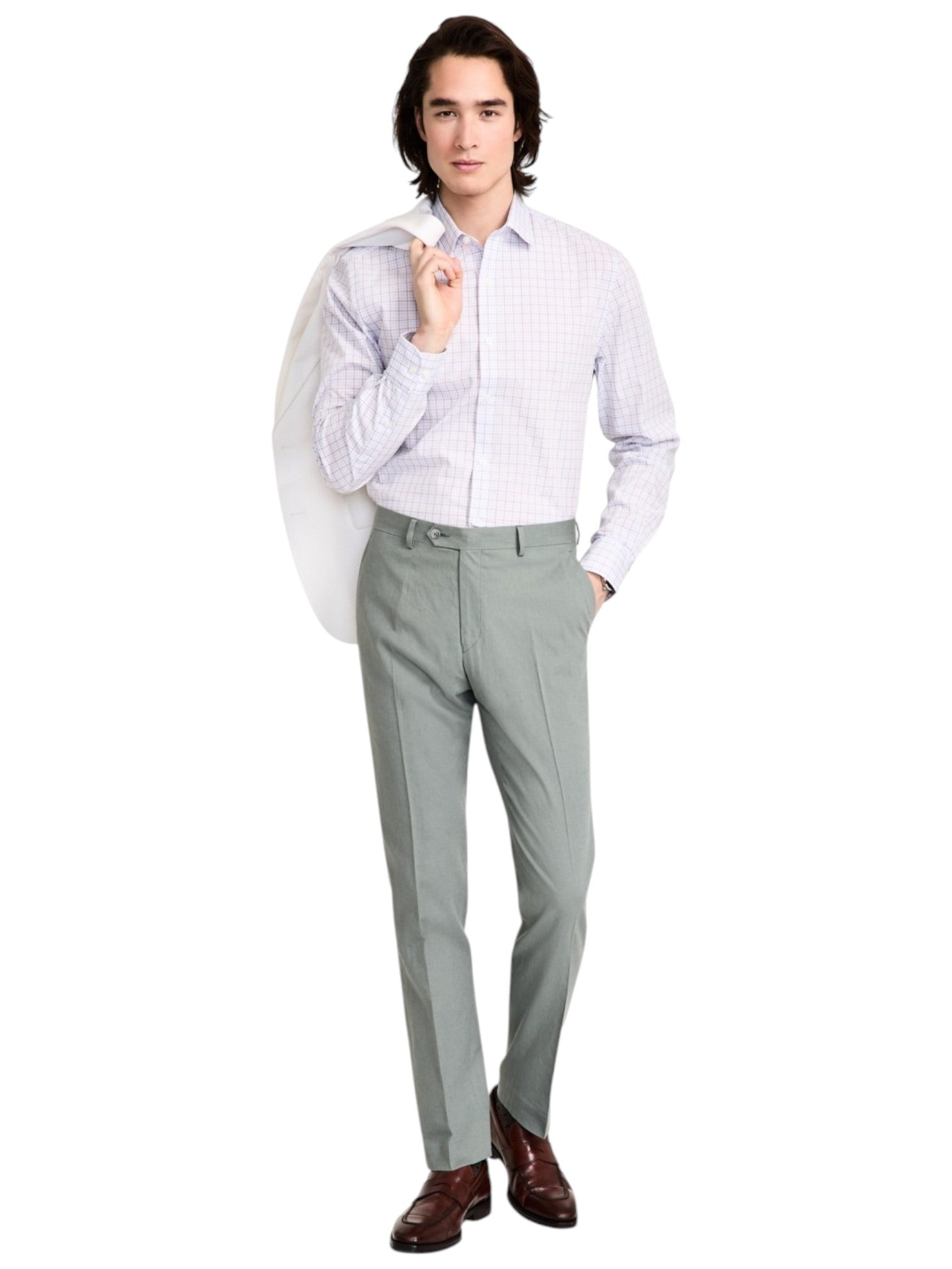 Tommy Hilfiger Mens Modern fit Dress Pants 40 / 32 Green Solid Linen