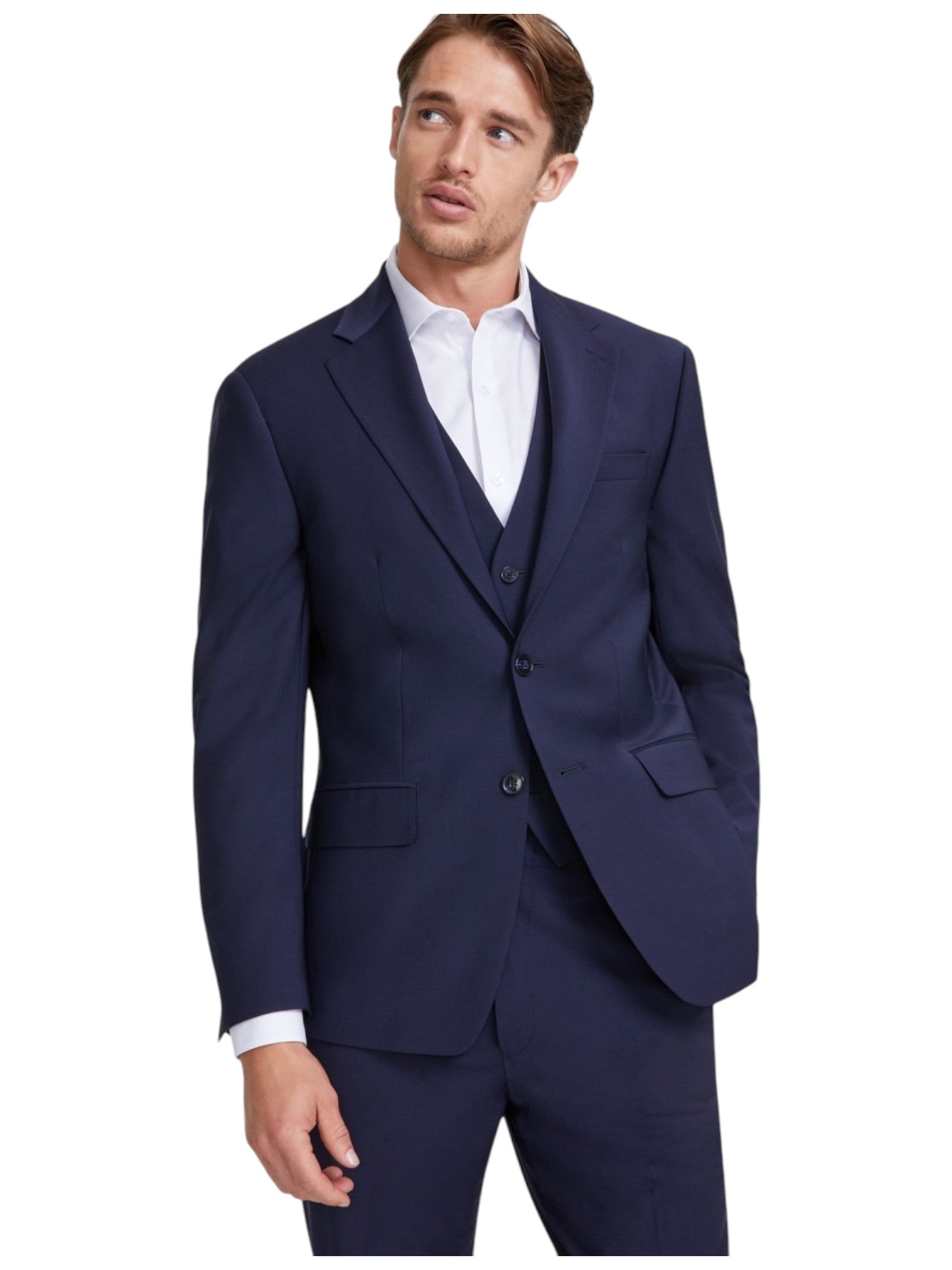 Calvin Klein Mens Slim fit Suit Jacket Blazer 36 R Navy Blue Solid Stretch