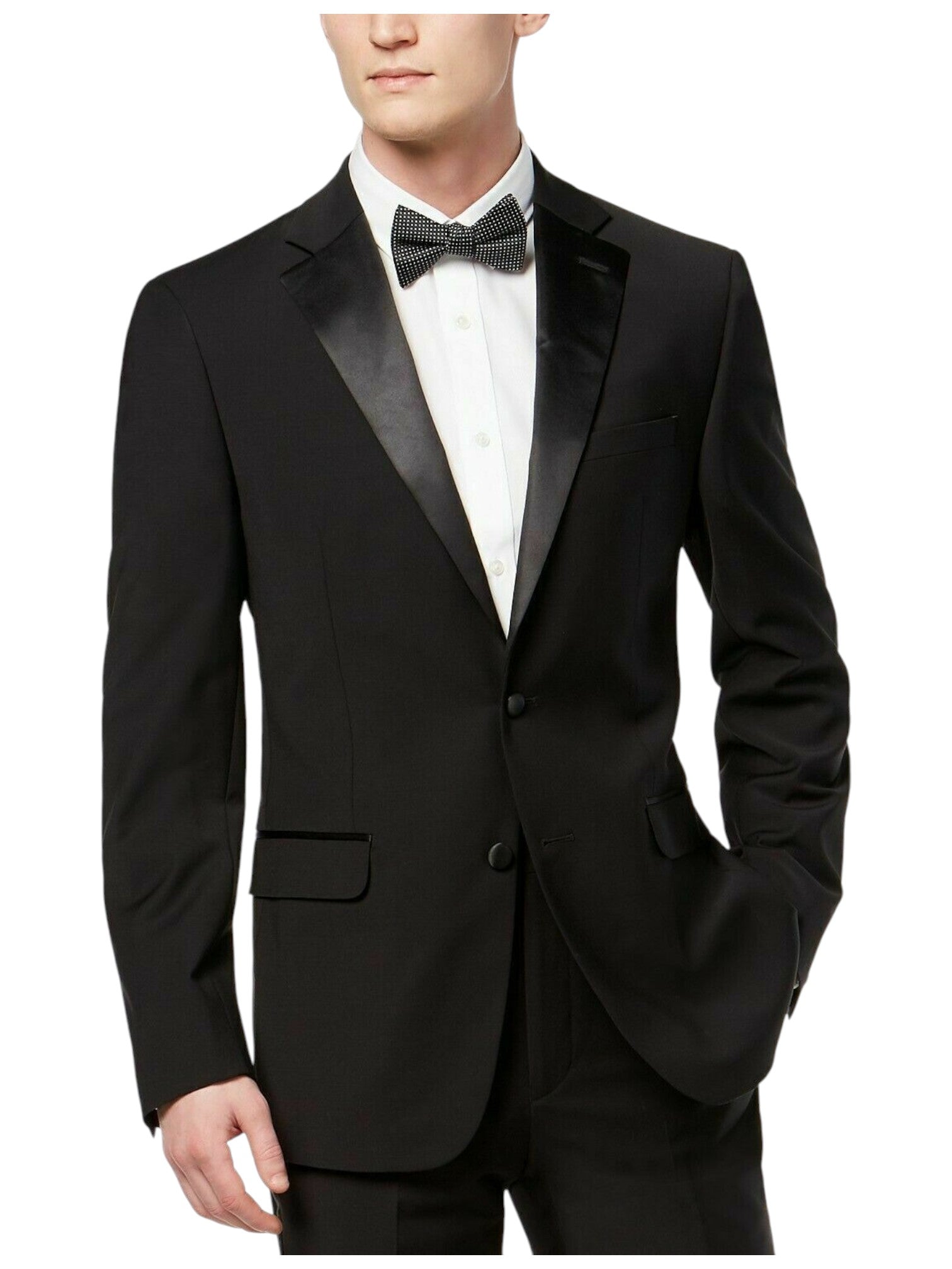 Calvin Klein Mens Slim fit Tuxedo Jacket Blazer 42 R Black Solid Stretch