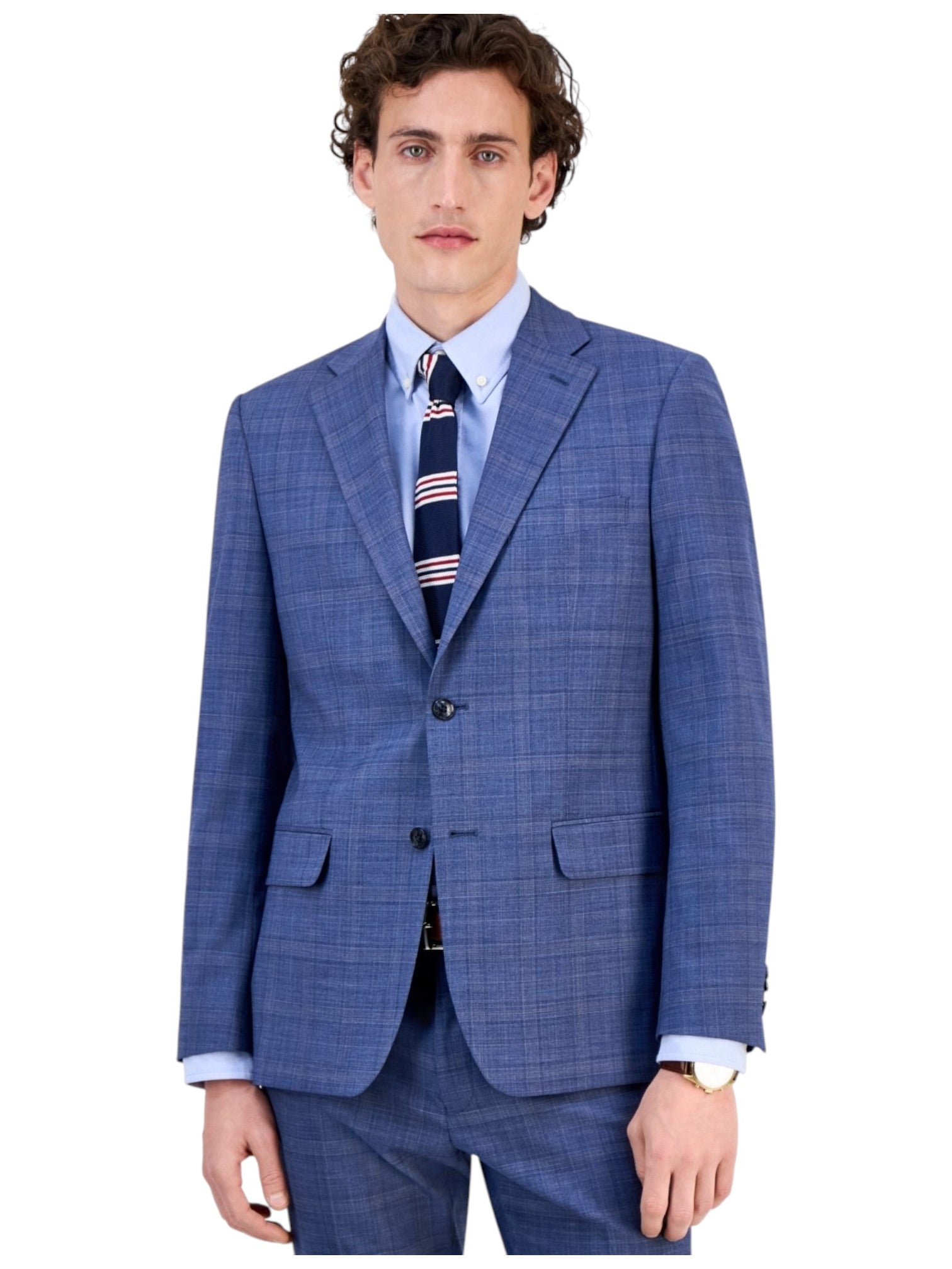 Tommy Hilfiger Mens Modern fit Suit Jacket Blazer 38 S Blue Plaid Stretch
