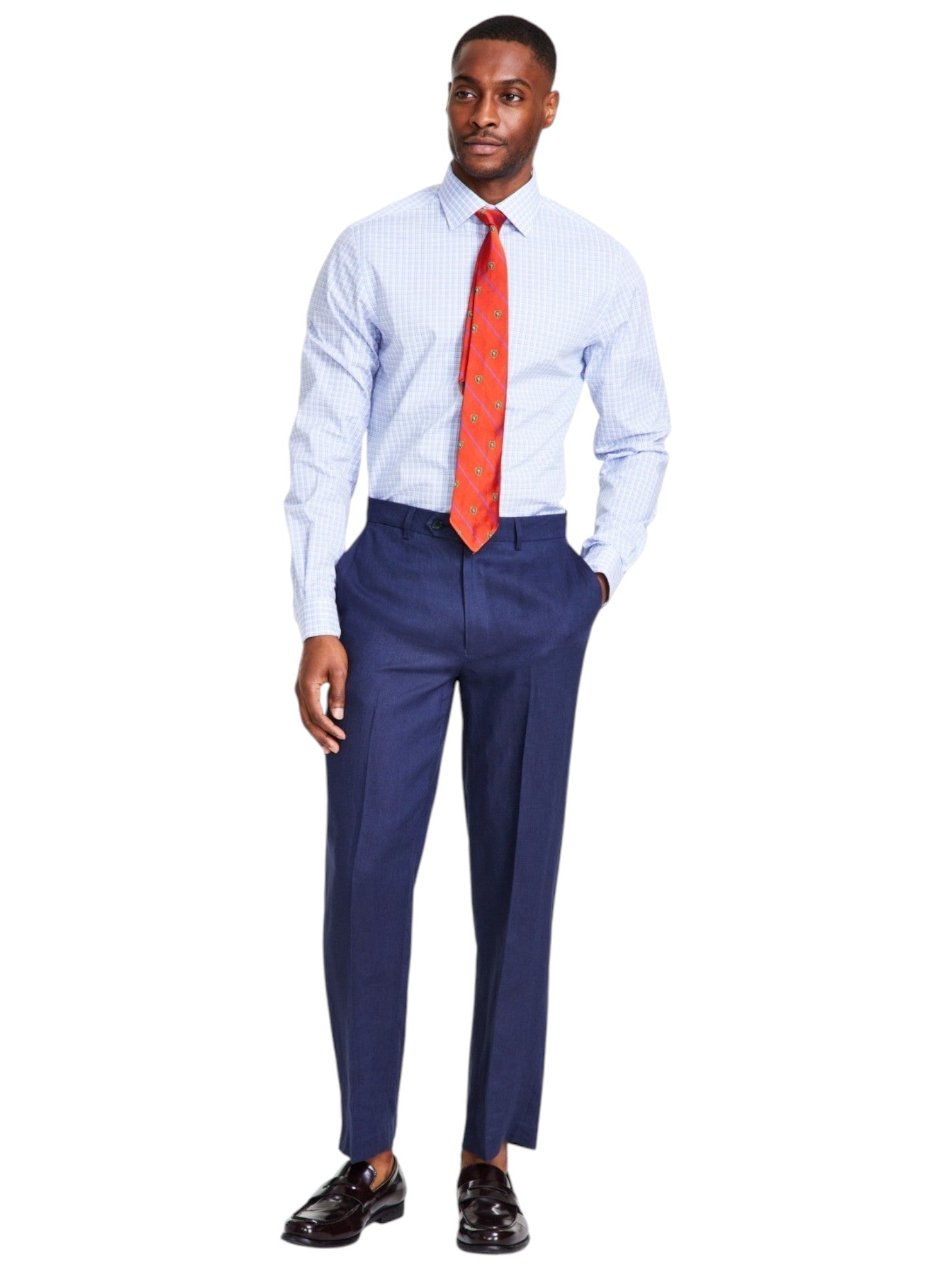 Nautica Mens Modern fit Dress Pants 36 / 32 Navy Blue Solid Linen