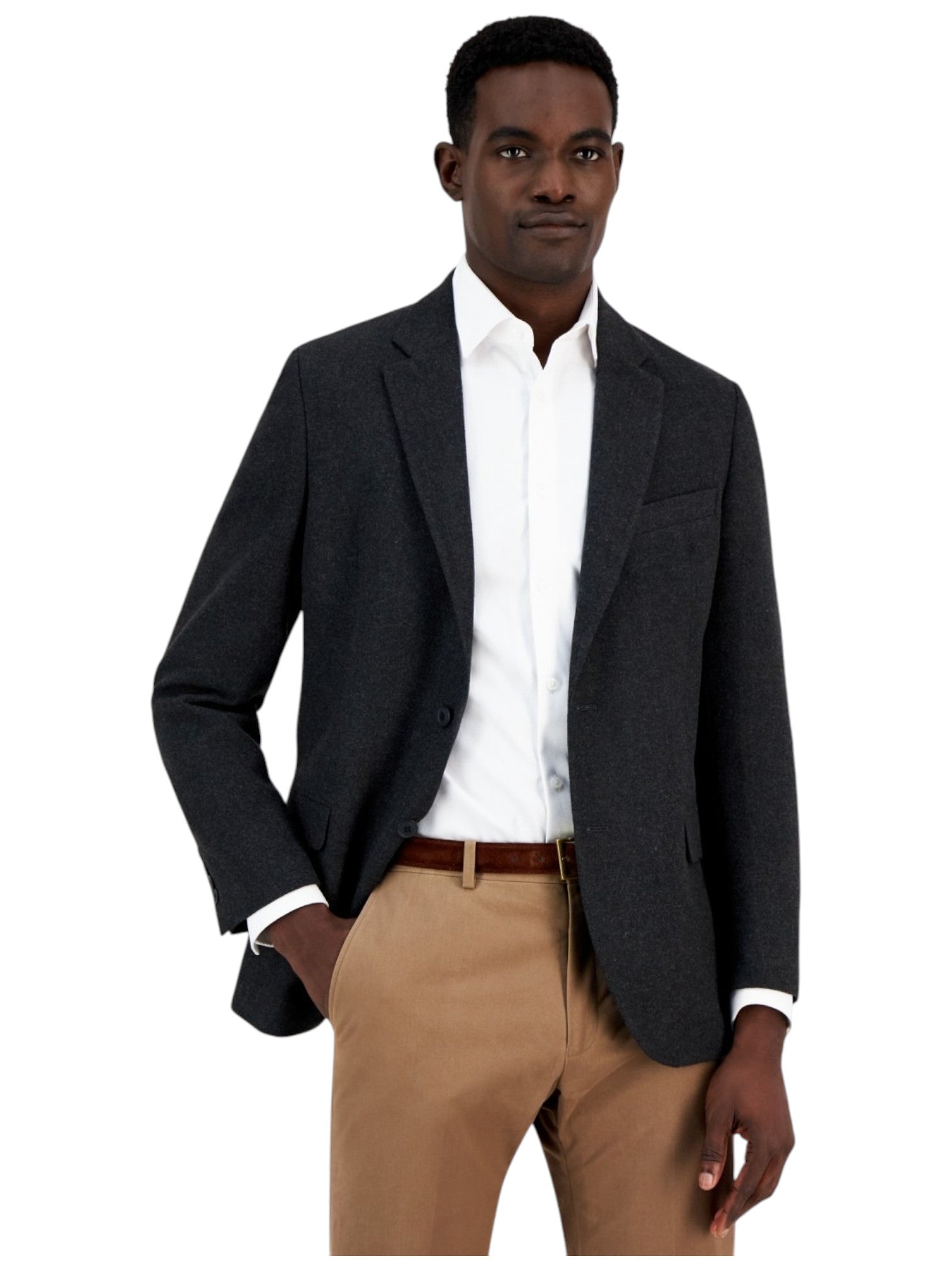 Nautica Mens Modern fit Tweed Sport Coat Blazer 46 R Dark Grey Solid