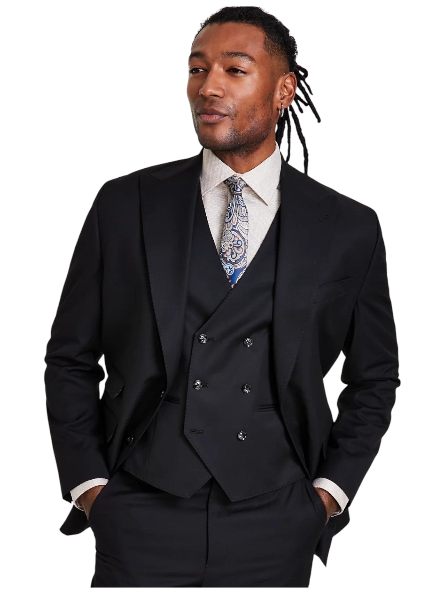 Tayion Mens Classic fit Suit Jacket Blazer 44 L Black Solid