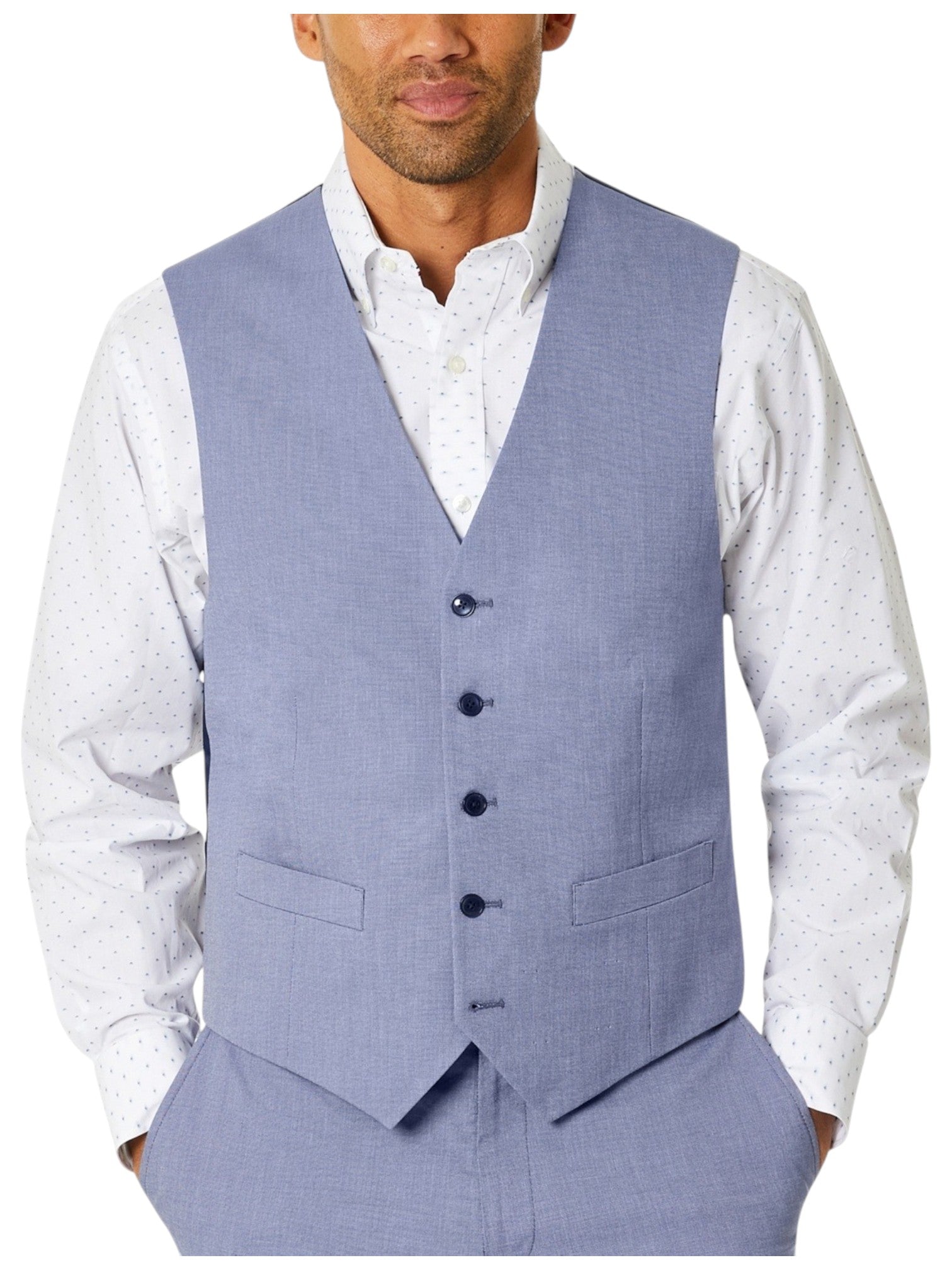 Tommy Hilfiger Mens Modern fit Button-Up Suit Vest Large Light Blue Stretch