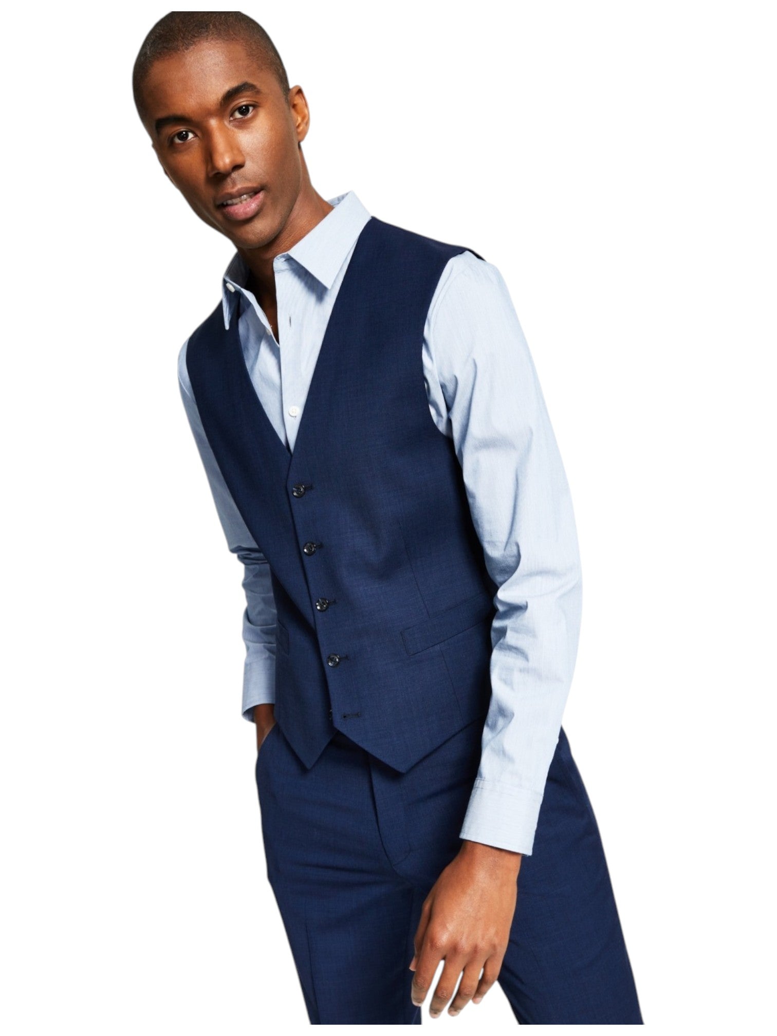 Tommy Hilfiger Mens Modern fit Button-Up Vest XL Navy Blue Solid Stretch